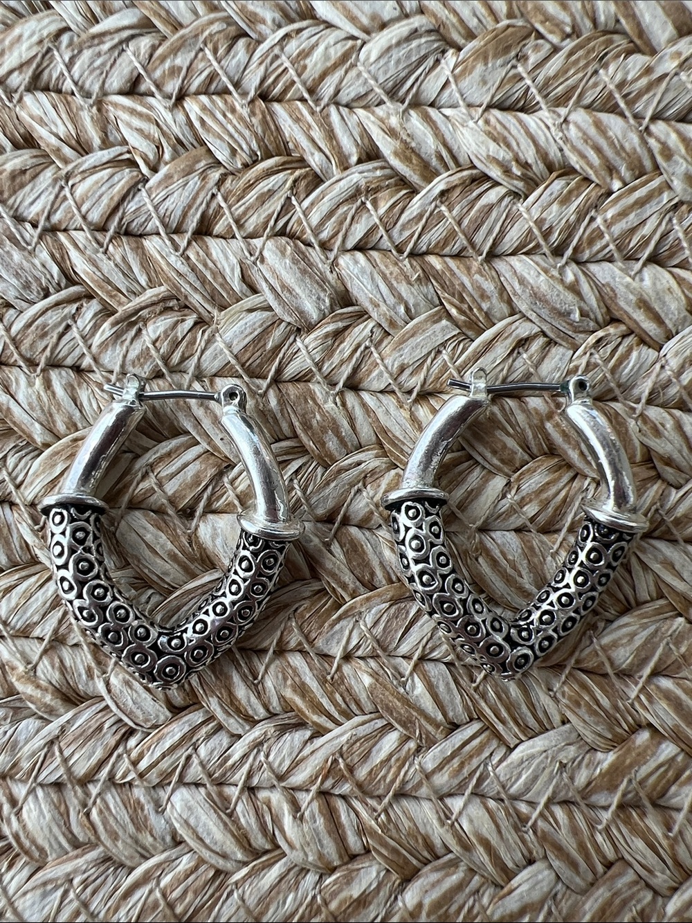 Sterling Silver Textured Hoop Earrings - Silver